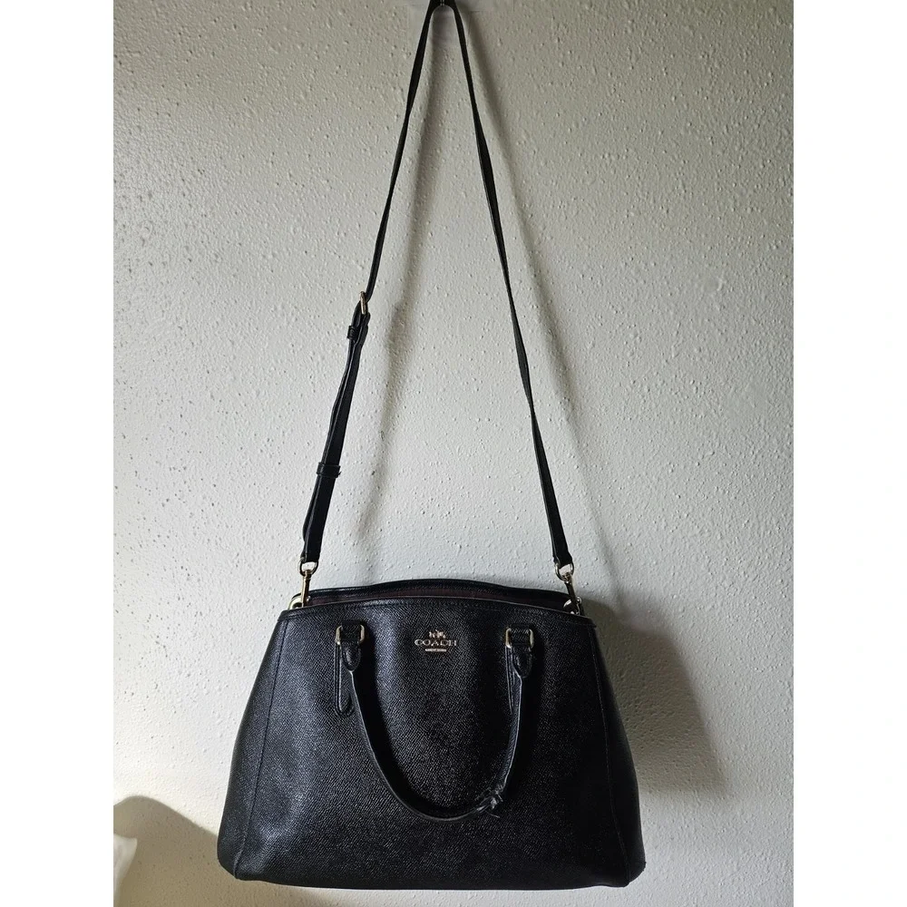 COACH Crossgrain‎ Leather Margot Carryall Purse/Satchel Black